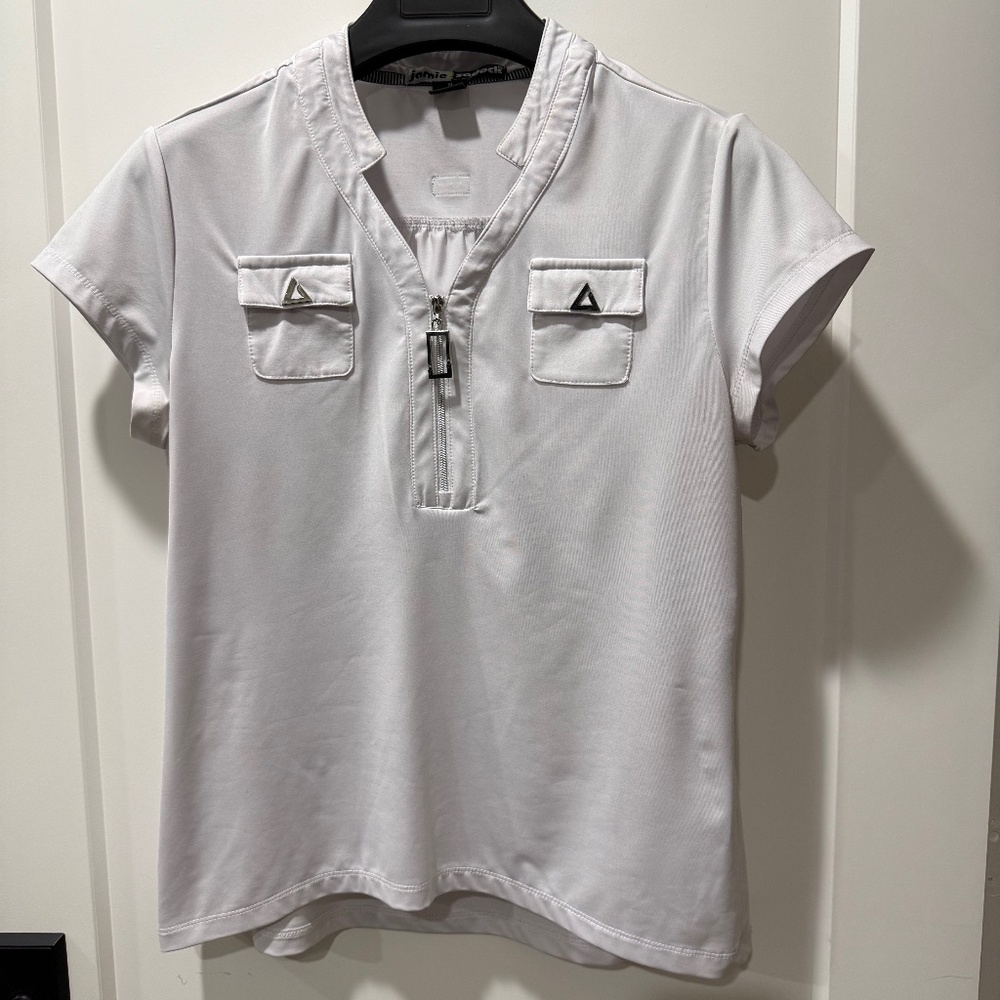 Jamie Sadock golf shirt in white with silver accents size L